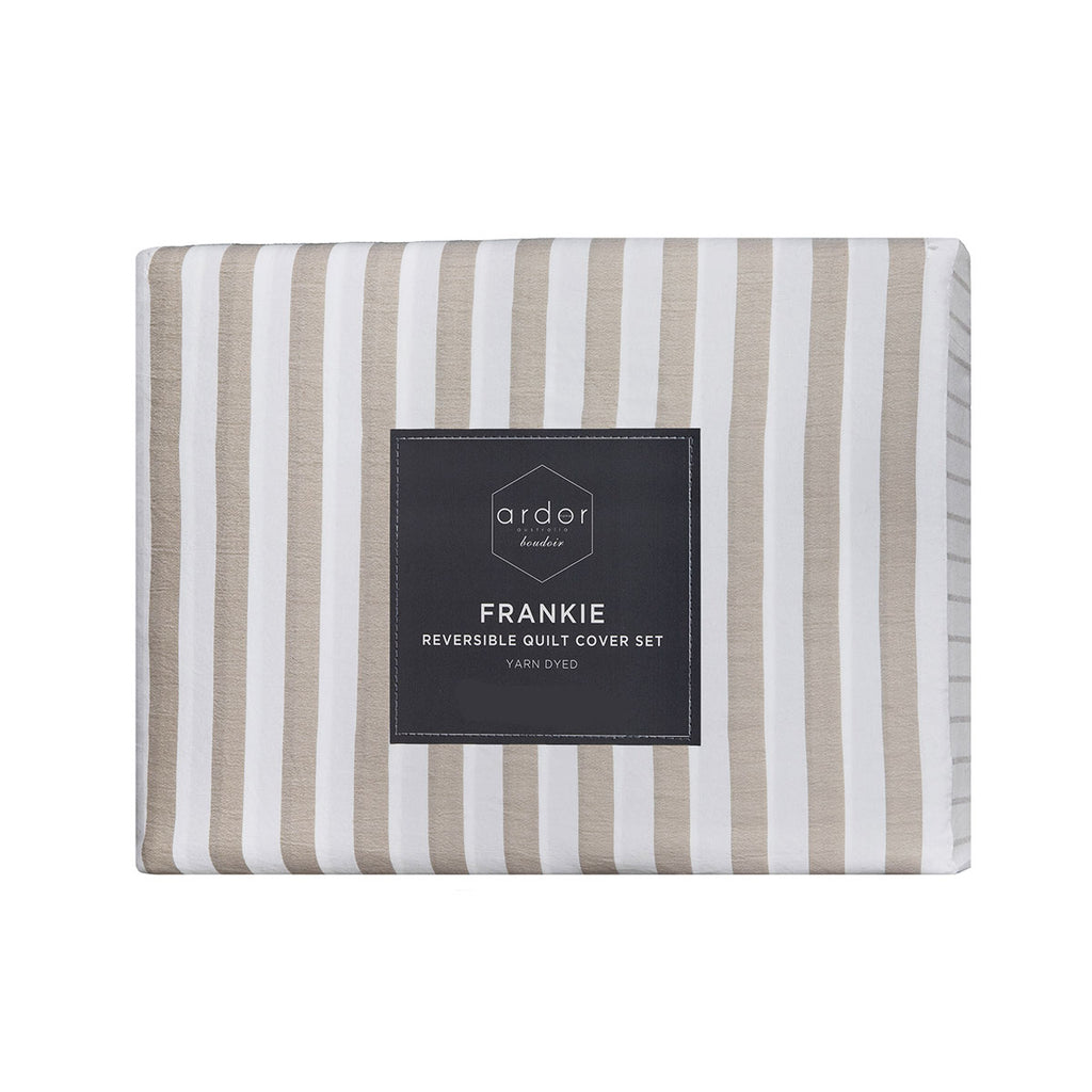 Ardor Frankie Reversible Yarn-Dyed Stripe Quilt Cover Set – Natural and White, King
