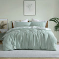 Ardor Frankie Reversible Yarn-Dyed Stripe Quilt Cover Set – Sage and White, King