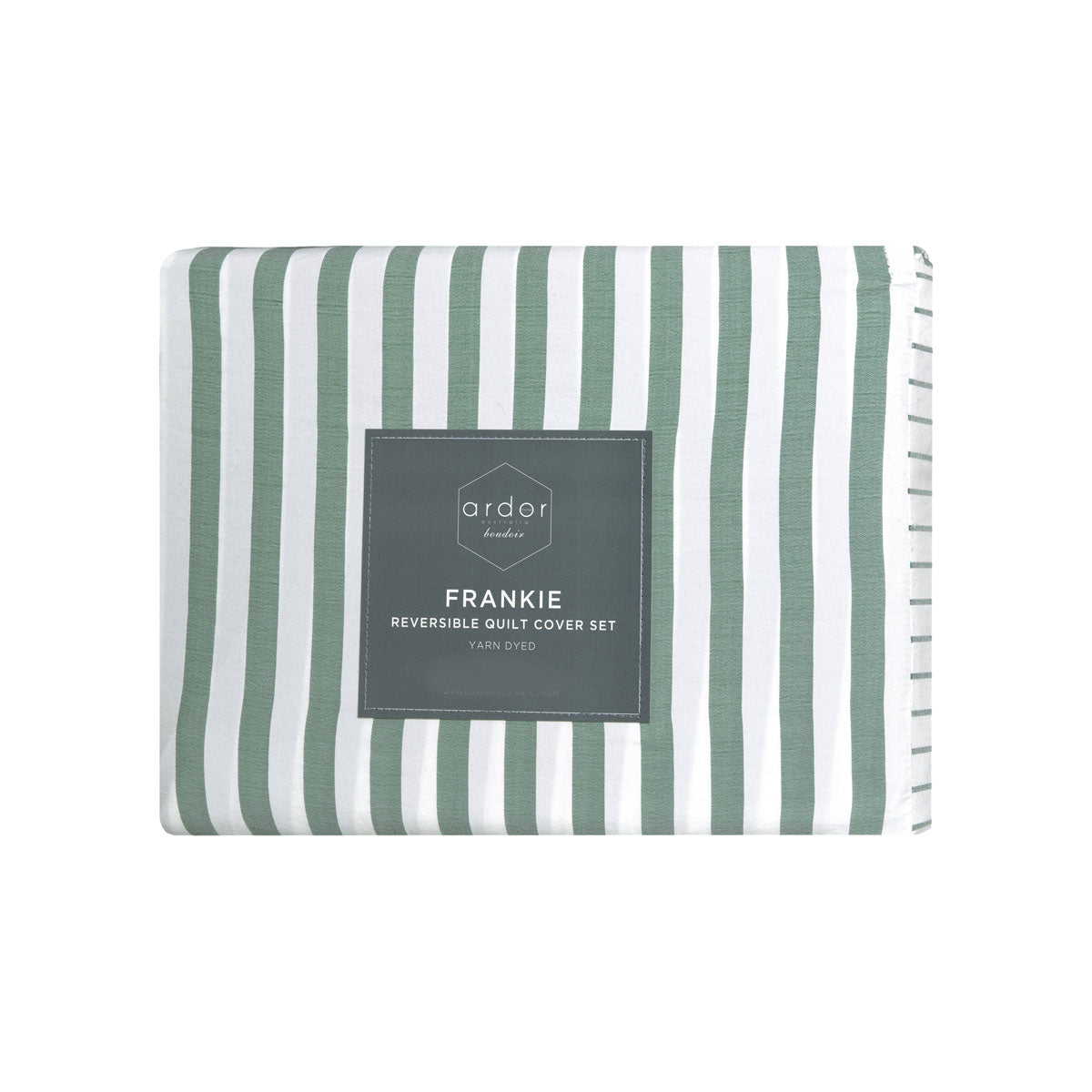 Ardor Frankie Reversible Yarn-Dyed Stripe Quilt Cover Set – Sage and White, Queen