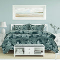 Ardor Indra Palm-Leaf Print Quilt Cover Set – Teal, Sage and White, King