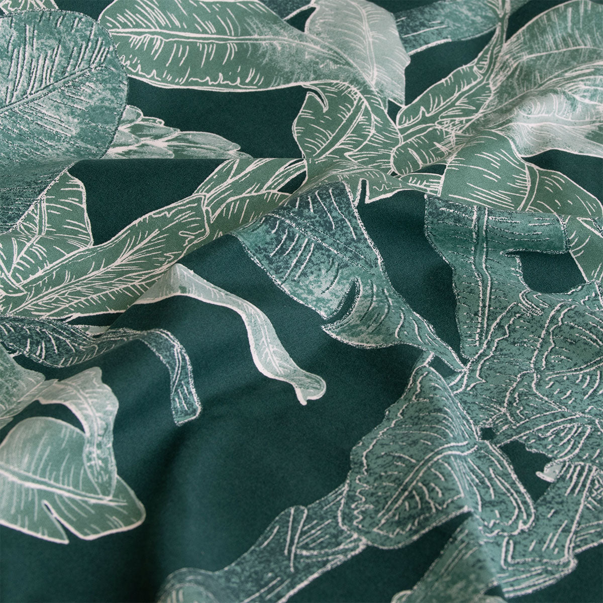 Ardor Indra Palm-Leaf Print Quilt Cover Set – Teal, Sage and White, Queen