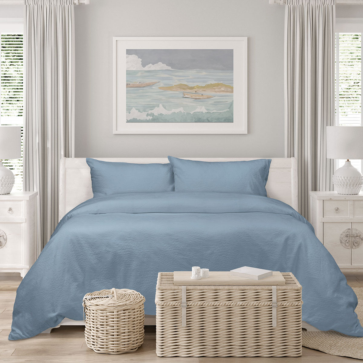 Algodon Romy Cotton Botanical Jacquard Quilt Cover Set – Blue, King