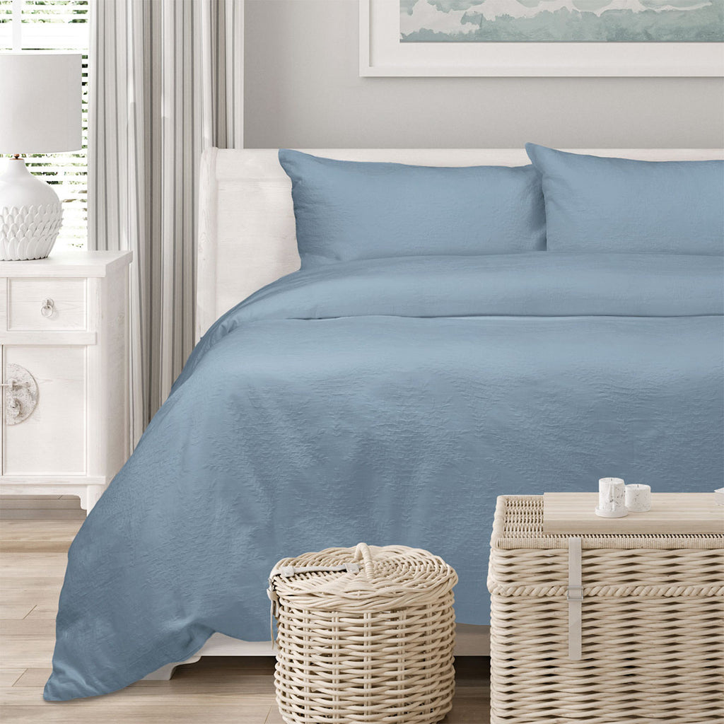 Algodon Romy Cotton Botanical Jacquard Quilt Cover Set – Blue, King