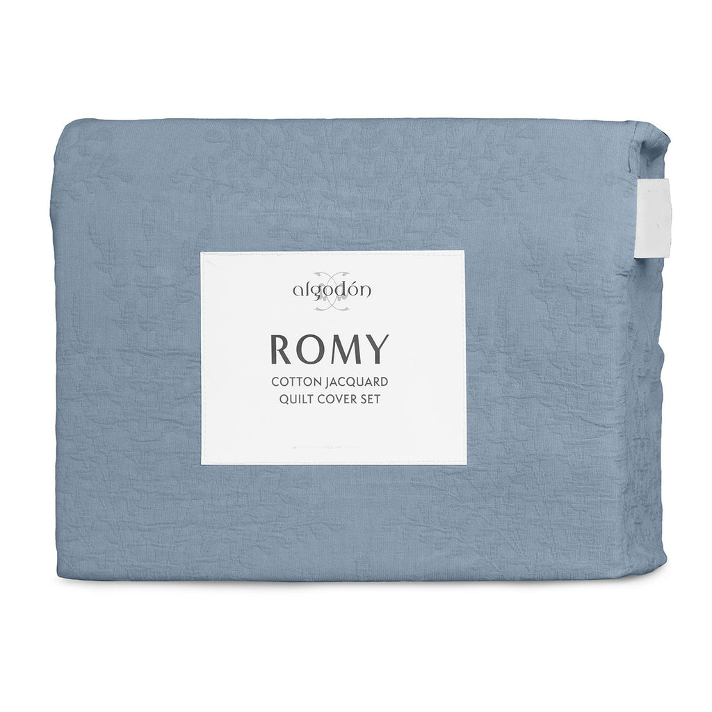 Algodon Romy Cotton Botanical Jacquard Quilt Cover Set – Blue, King