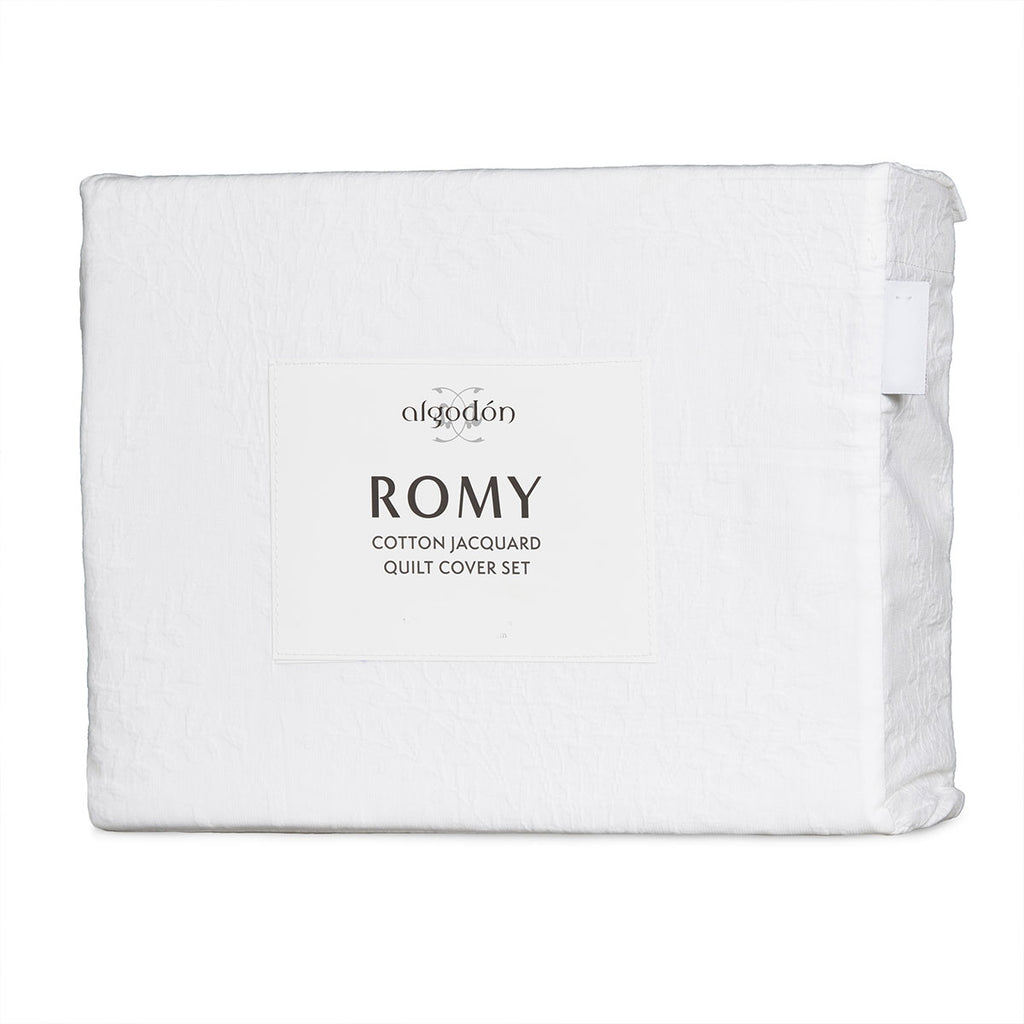 Algodon Romy Cotton Botanical Jacquard Quilt Cover Set – White, King