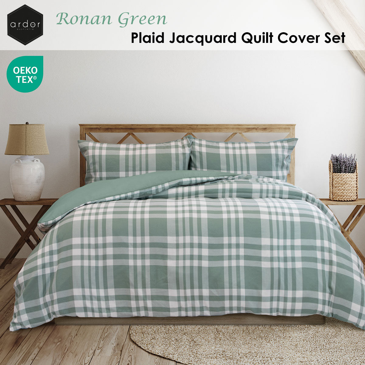 Ardor Ronan Plaid Jacquard Quilt Cover Set – Green and White, King