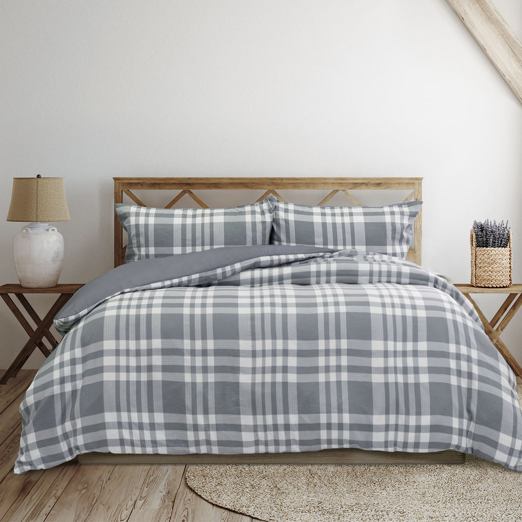 Ardor Ronan Plaid Jacquard Quilt Cover Set – Grey and White, King