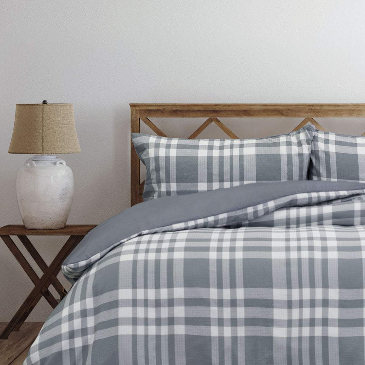 Ardor Ronan Plaid Jacquard Quilt Cover Set – Grey and White, Queen