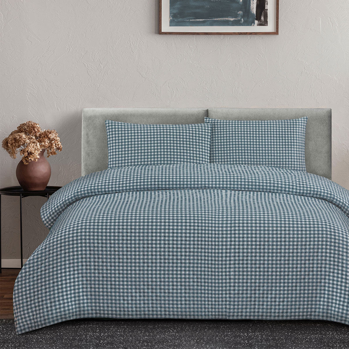 Ardor Rowe Gingham Seersucker Quilt Cover Set – Teal and White, King