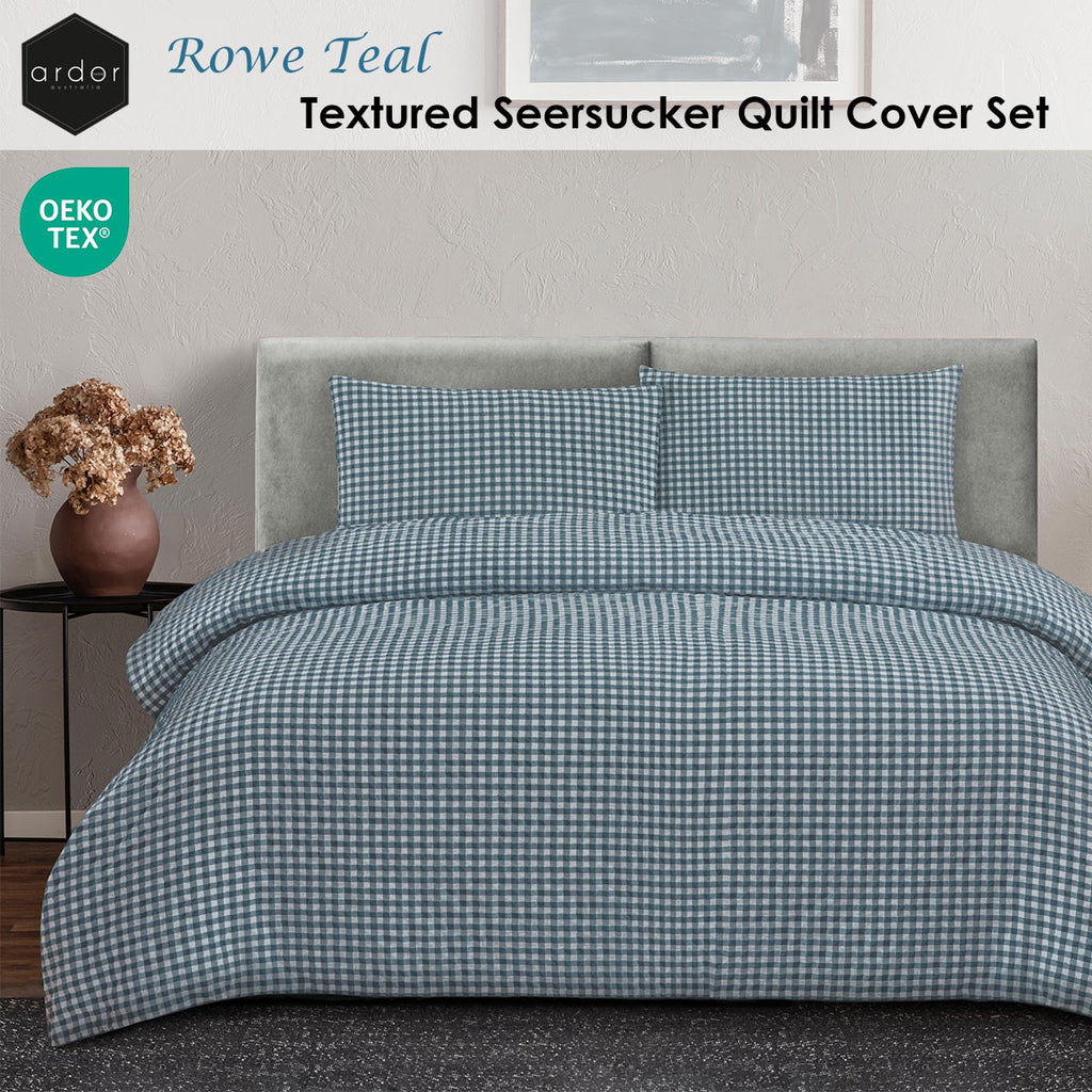 Ardor Rowe Gingham Seersucker Quilt Cover Set – Teal and White, King