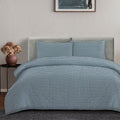 Ardor Rowe Gingham Seersucker Quilt Cover Set – Teal and White, Queen