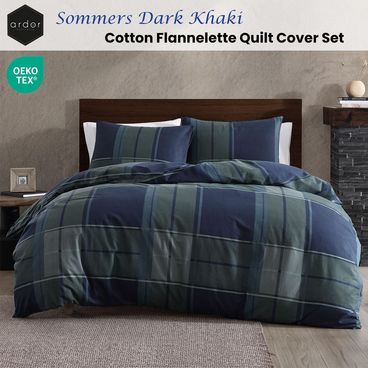 Ardor Sommers Cotton Flannelette Plaid Quilt Cover Set – Dark Khaki, King