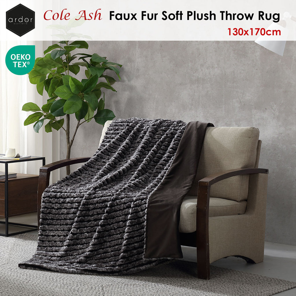 Ardor Cole Striped Faux-Fur Polyester Throw – Ash, 130 × 170 cm