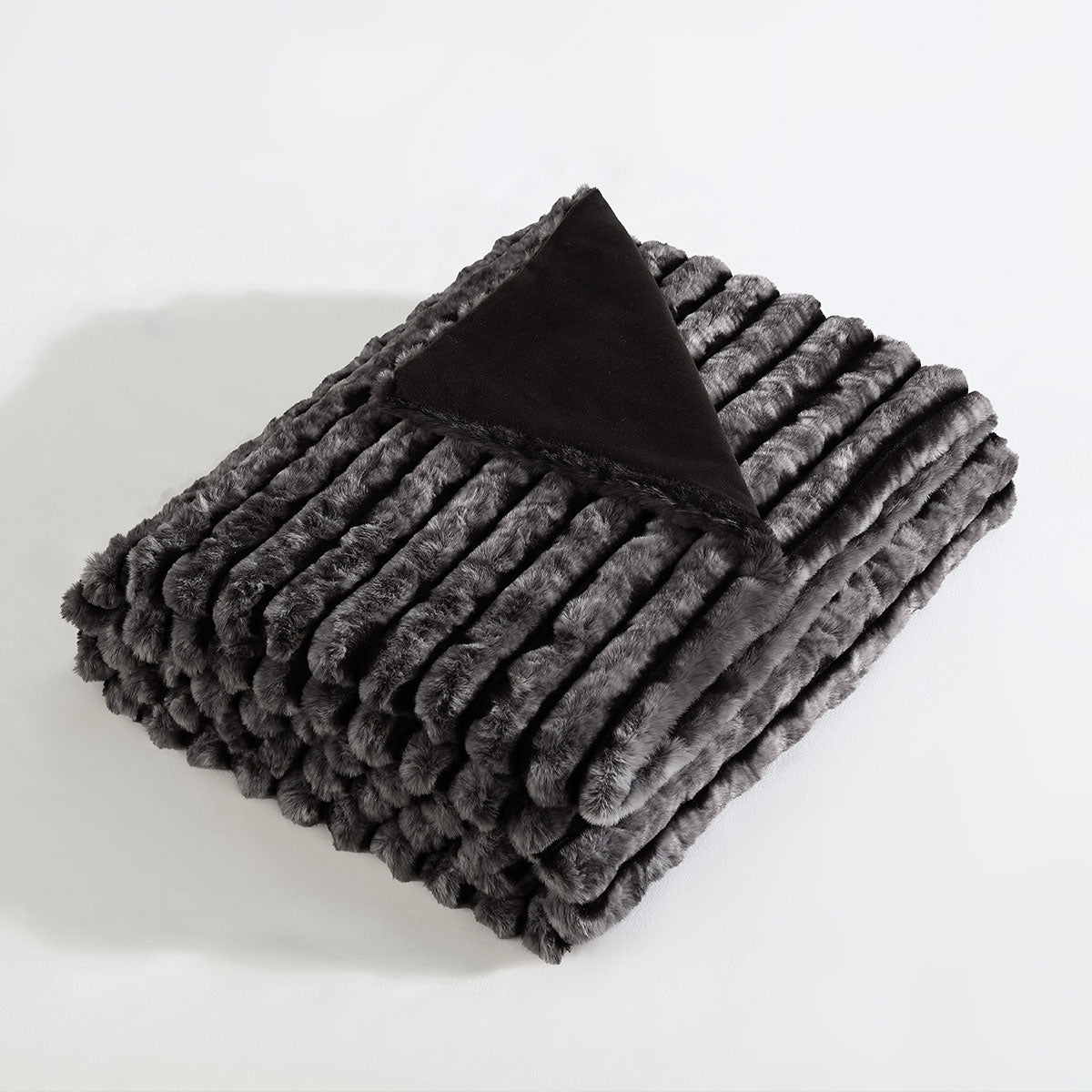 Ardor Cole Striped Faux-Fur Polyester Throw – Ash, 130 × 170 cm