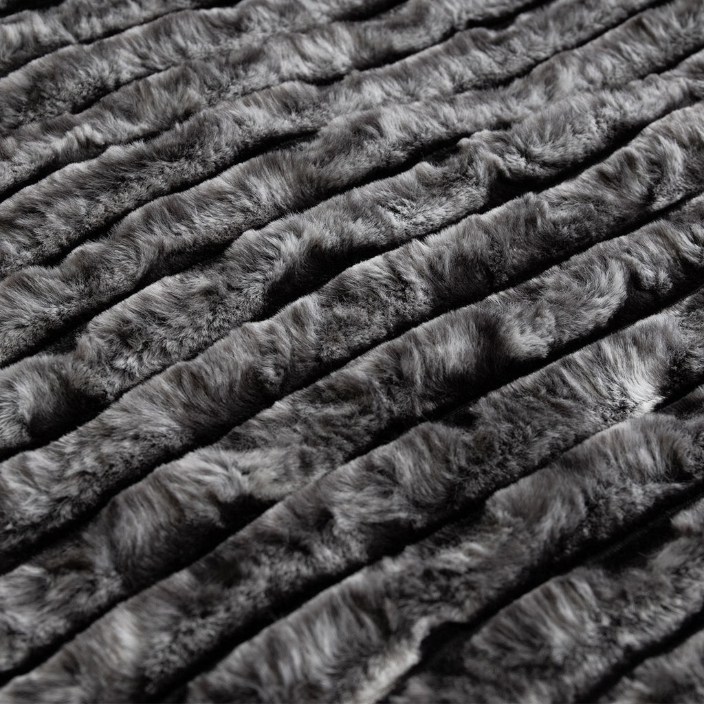 Ardor Cole Striped Faux-Fur Polyester Throw – Ash, 130 × 170 cm
