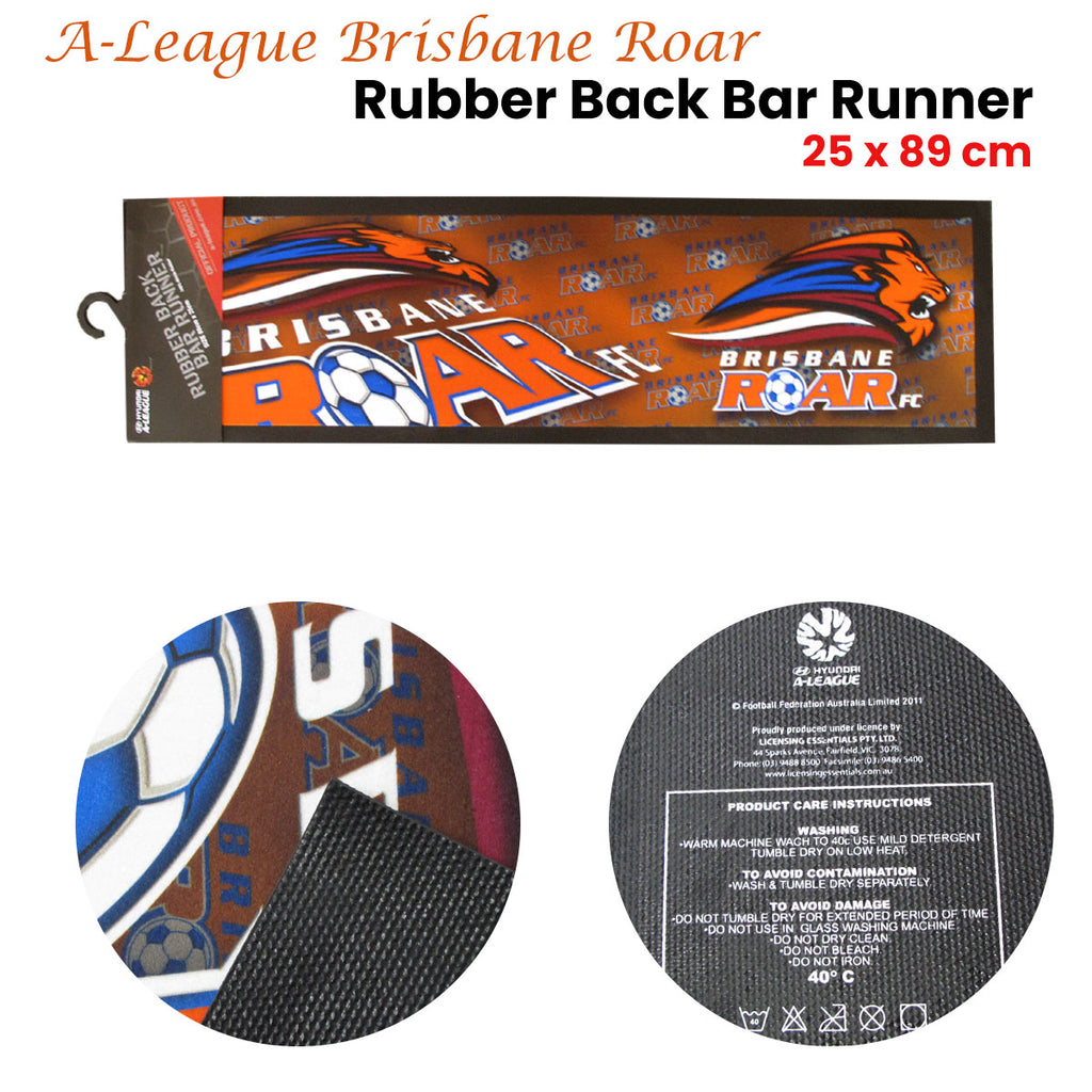 Brisbane Roar Rubber-Back Bar Runner – 25 × 89cm