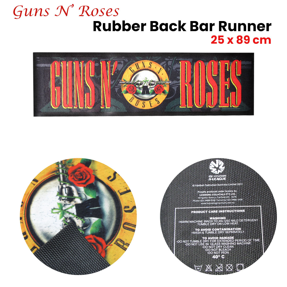 Guns N’ Roses Rubber-Back Bar Runner – 25 × 89cm