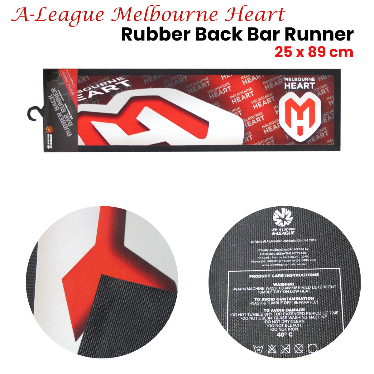 Melbourne Heart Rubber-Back Bar Runner – 25 × 89cm