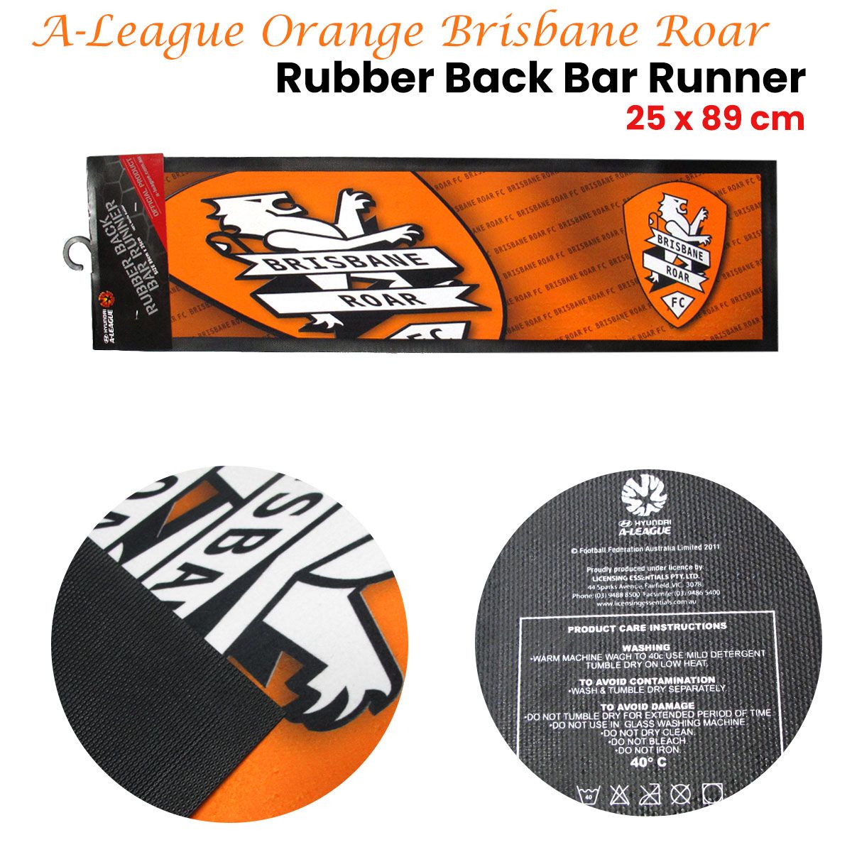 Brisbane Roar Rubber-Back Bar Runner – Orange