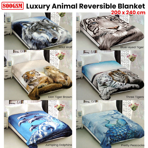 800GSM Reversible Mink-Style Blanket – Pretty Peacock, Queen