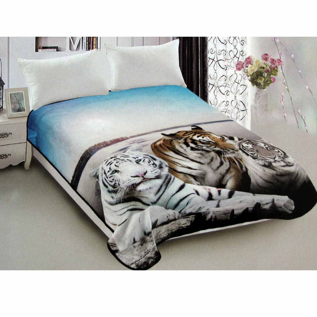 800GSM Reversible Mink-Style Blanket – Three Tigers, Queen