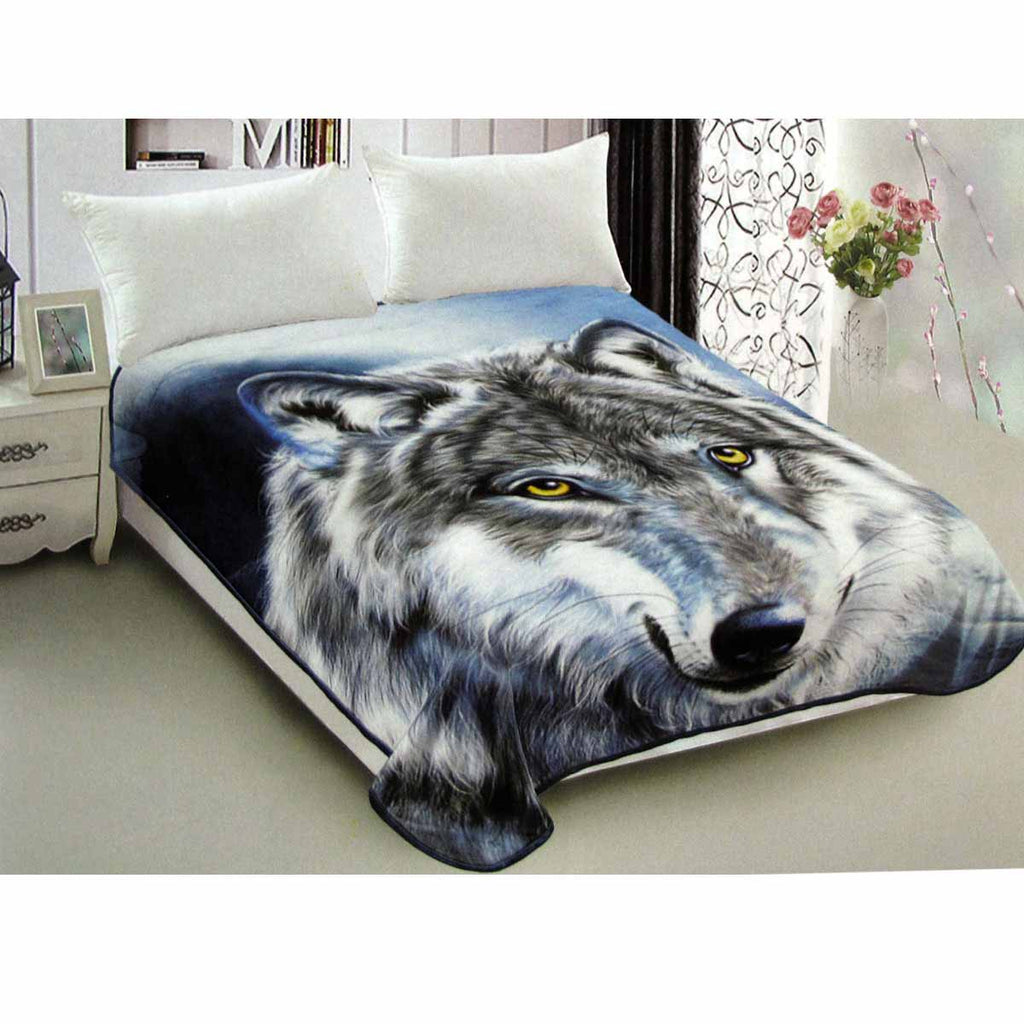 800GSM Reversible Mink-Style Blanket – Wild Wolf, Queen