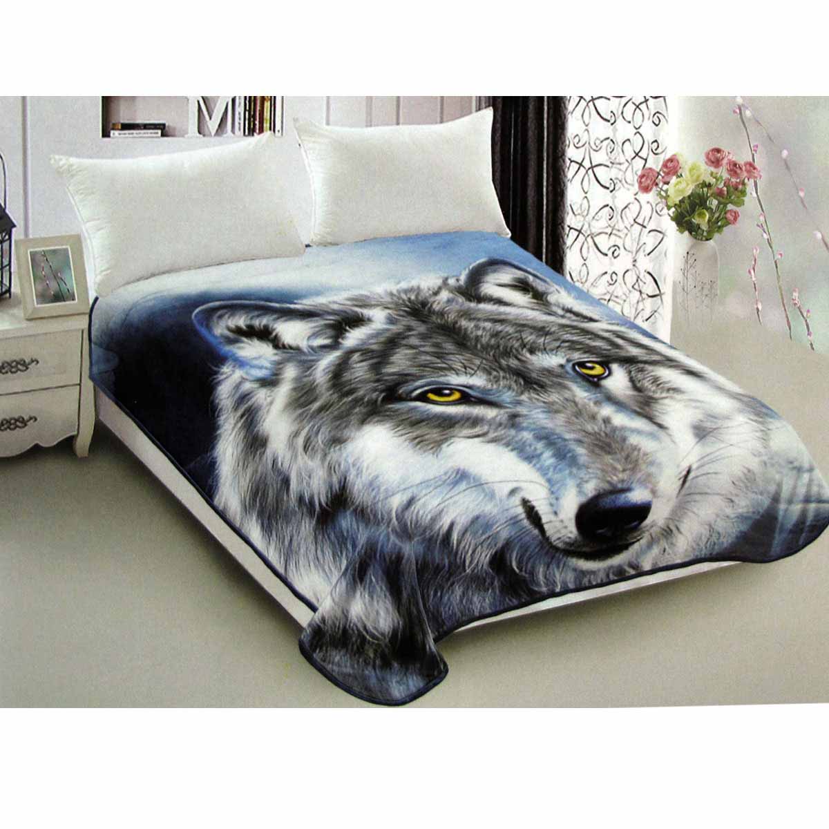 800GSM Reversible Mink-Style Blanket – Wild Wolf, Queen