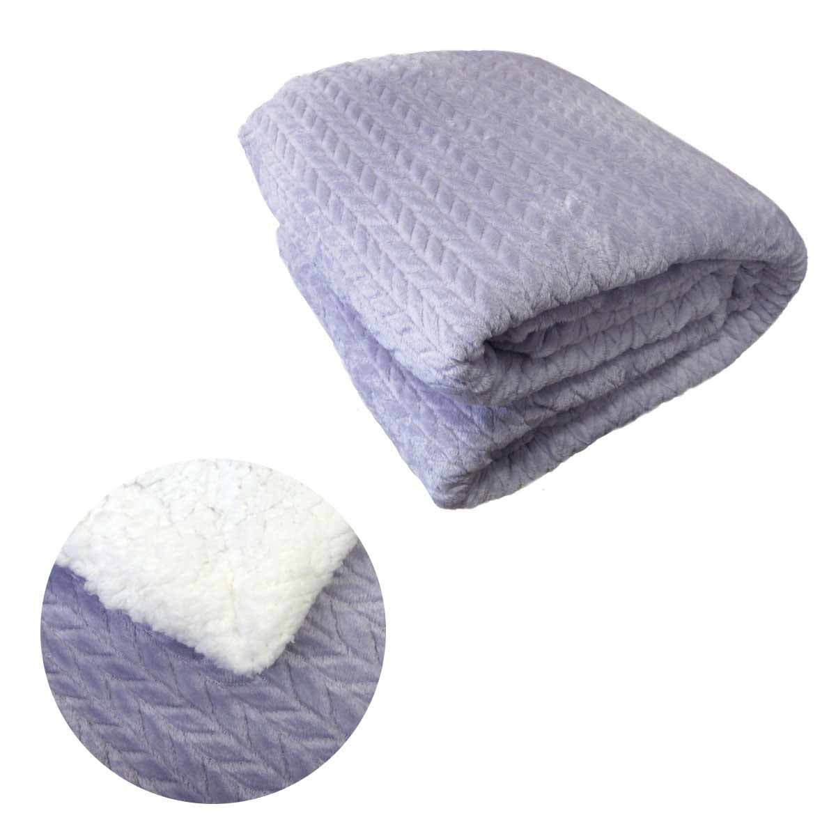 Ardor Liam Herringbone Fleece Blanket with Sherpa Reverse – Lilac, 150 × 200 cm