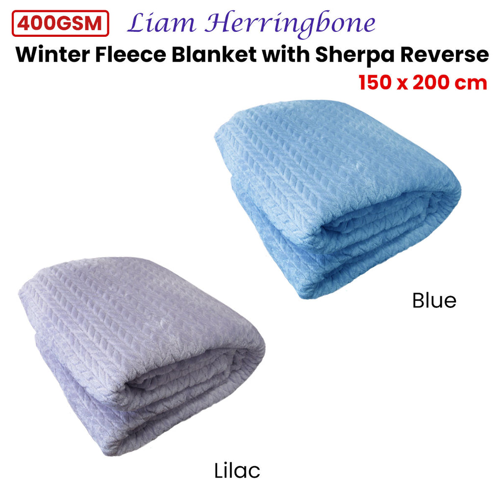 Ardor Liam Herringbone Fleece Blanket with Sherpa Reverse – Lilac, 150 × 200 cm