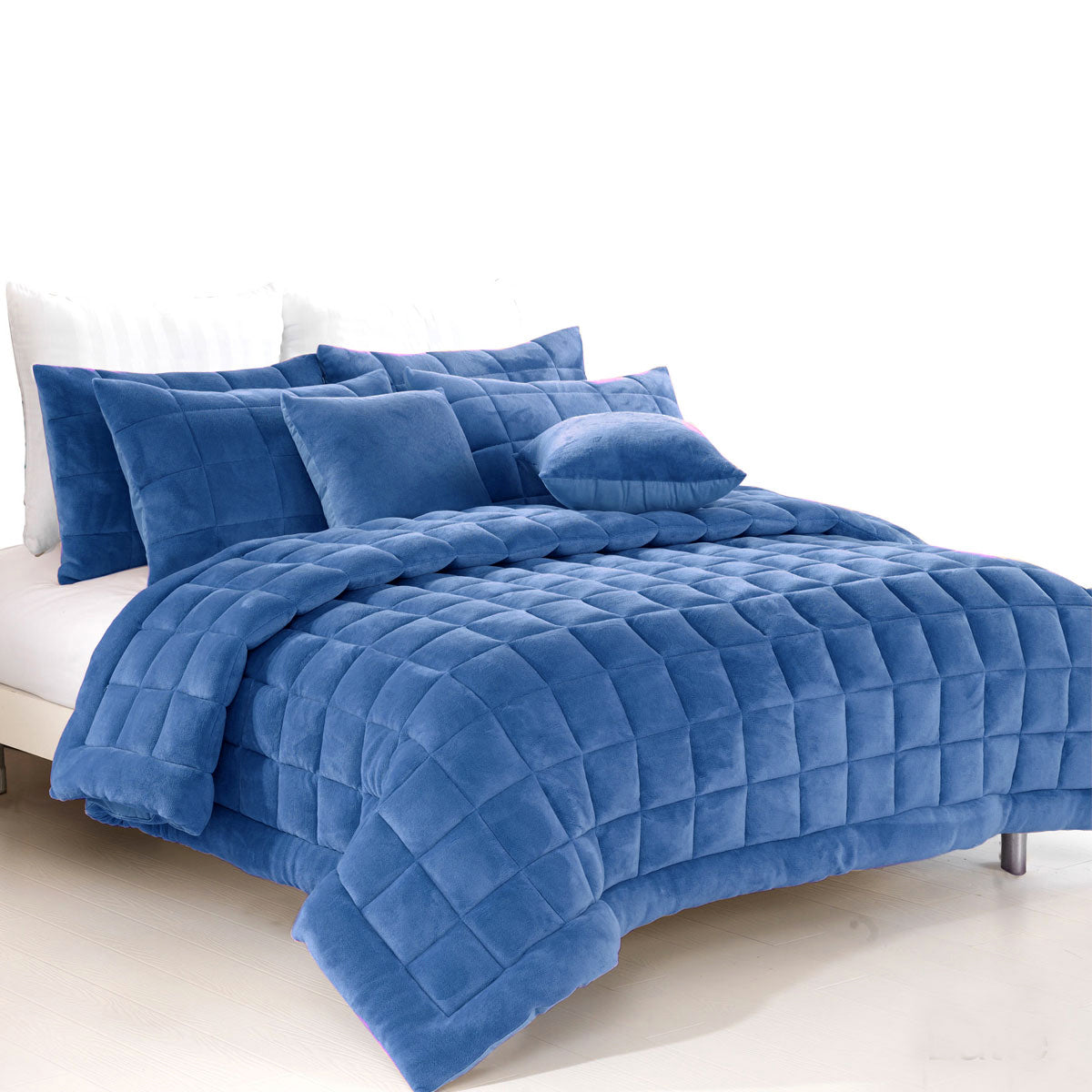 Alastairs Augusta Faux-Mink Polyester Quilt Set – Denim, King