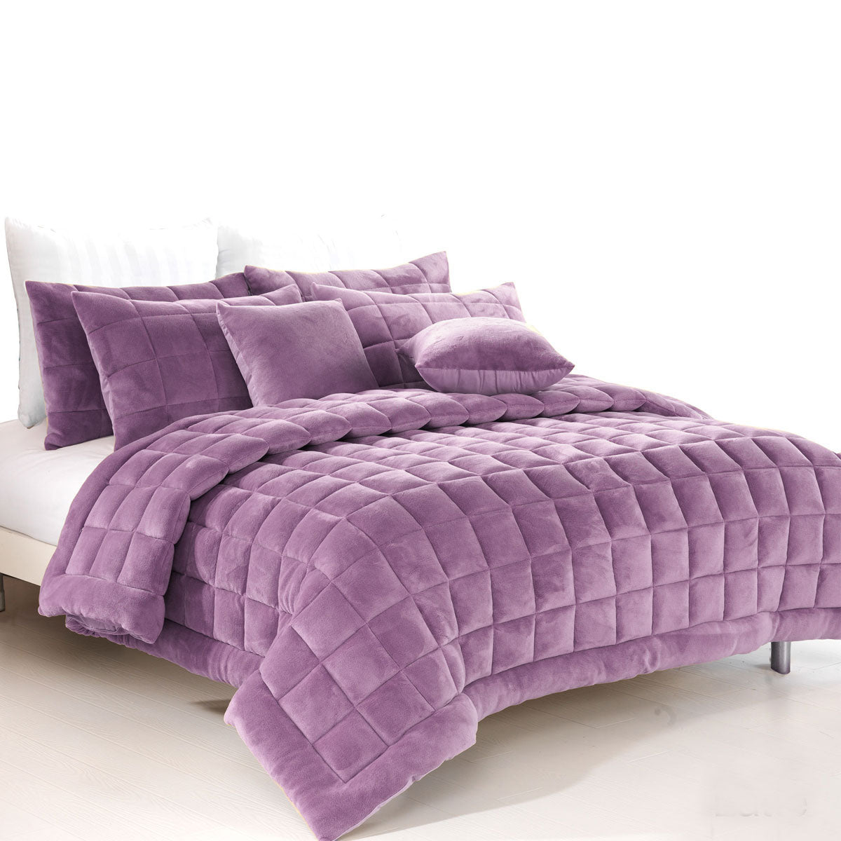 Alastairs Augusta Faux-Mink Polyester Quilt Set – Lilac, King