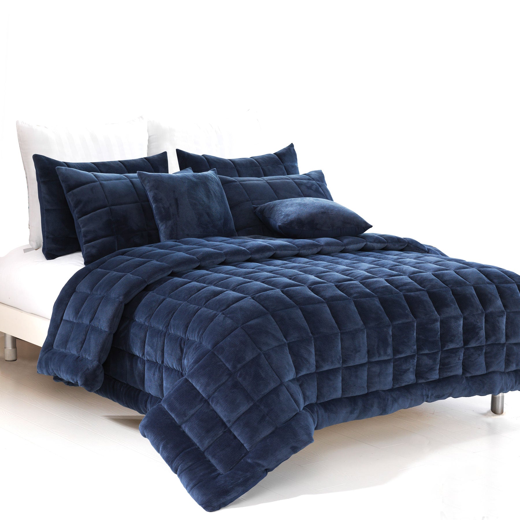 Alastairs Augusta Faux-Mink Polyester Quilt Set – Navy, Queen