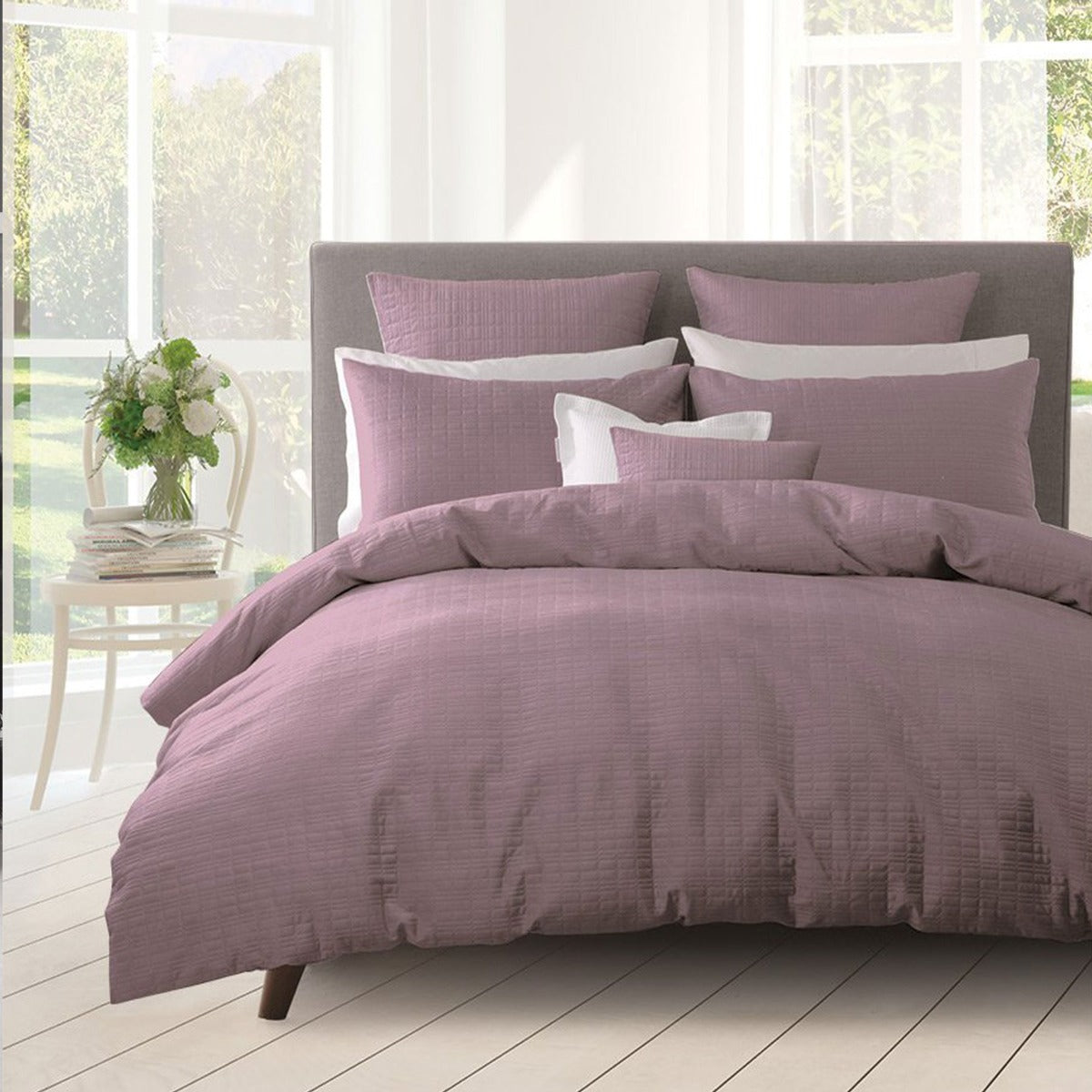 Georges Fine Linens Aurora Quilted Quilt Cover Set – Mauve, Super King