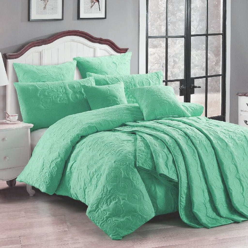Georges Fine Linens Marguerite Quilted Quilt Cover Set – Green, Super King