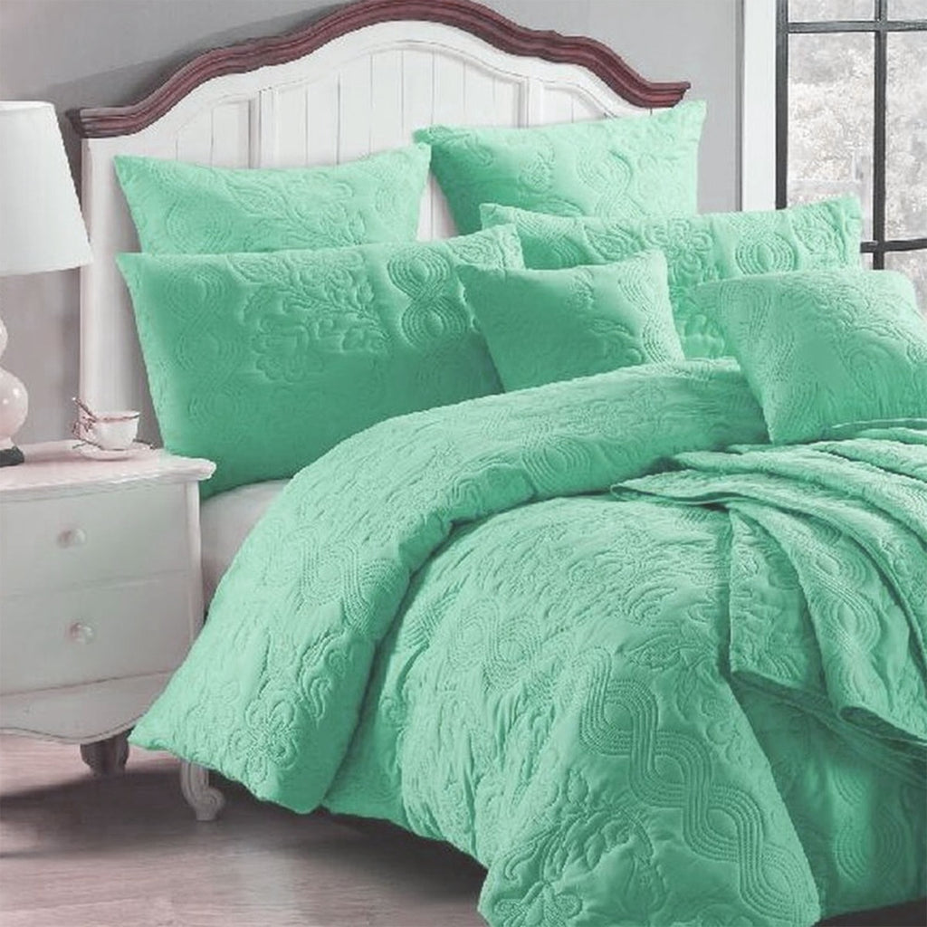 Georges Fine Linens Marguerite Quilted Quilt Cover Set – Green, Super King