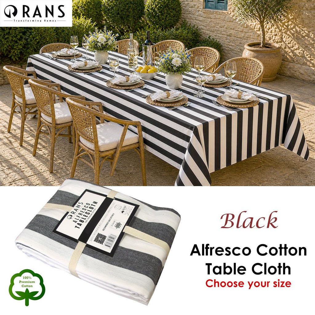 Rans Alfresco Stripe Cotton Tablecloth – Black