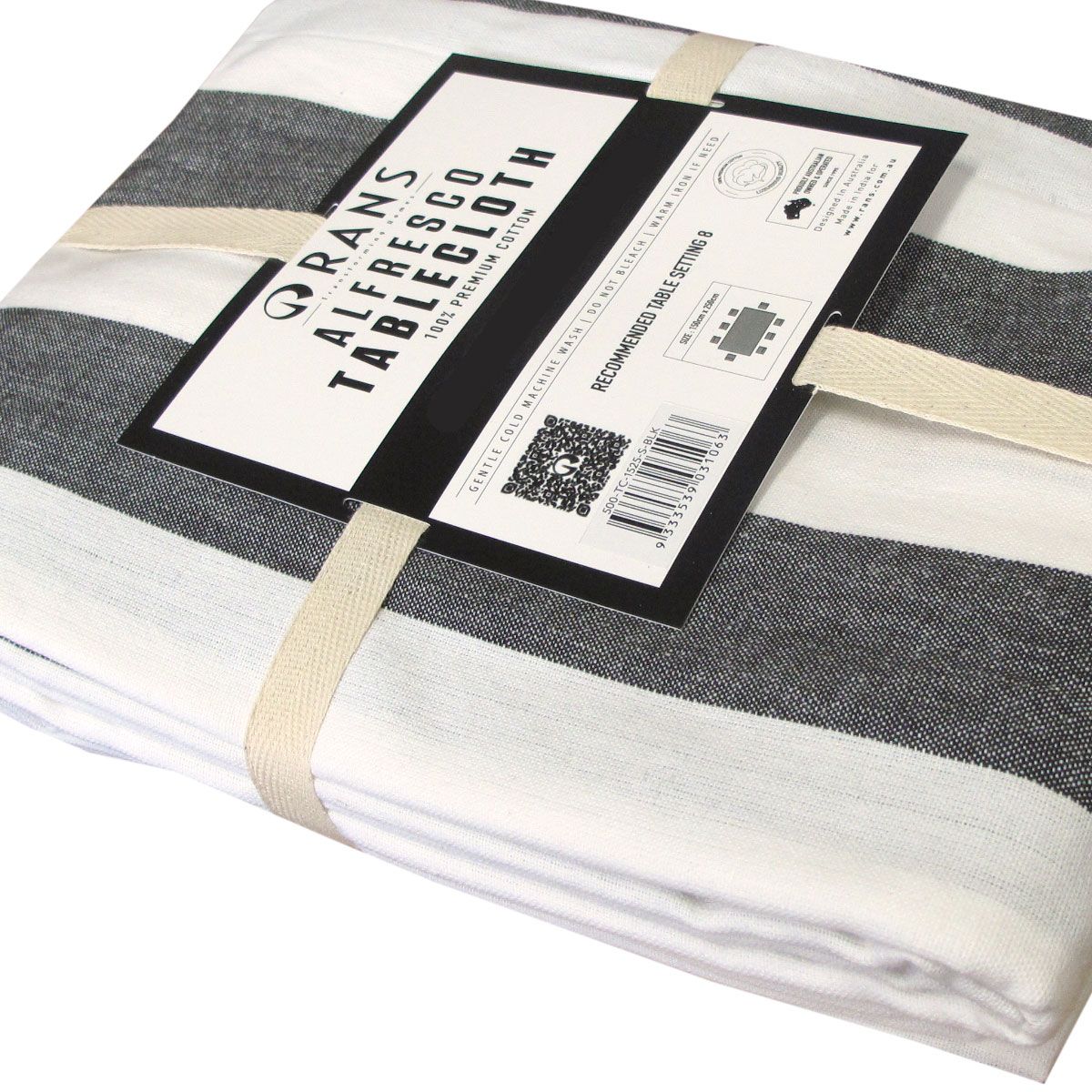 Rans Alfresco Stripe Cotton Tablecloth – Black