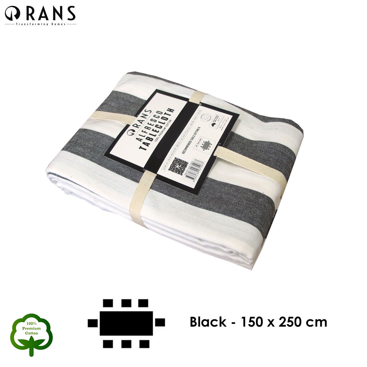 Rans Alfresco Stripe Cotton Tablecloth – Black
