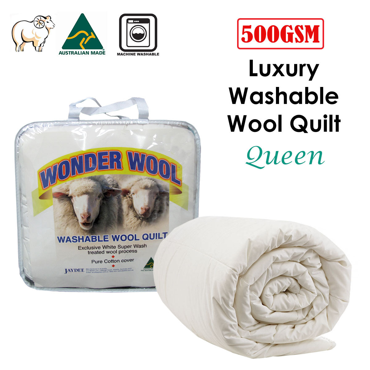 Australian Wool Quilt with Cotton Cover – 500GSM, Queen