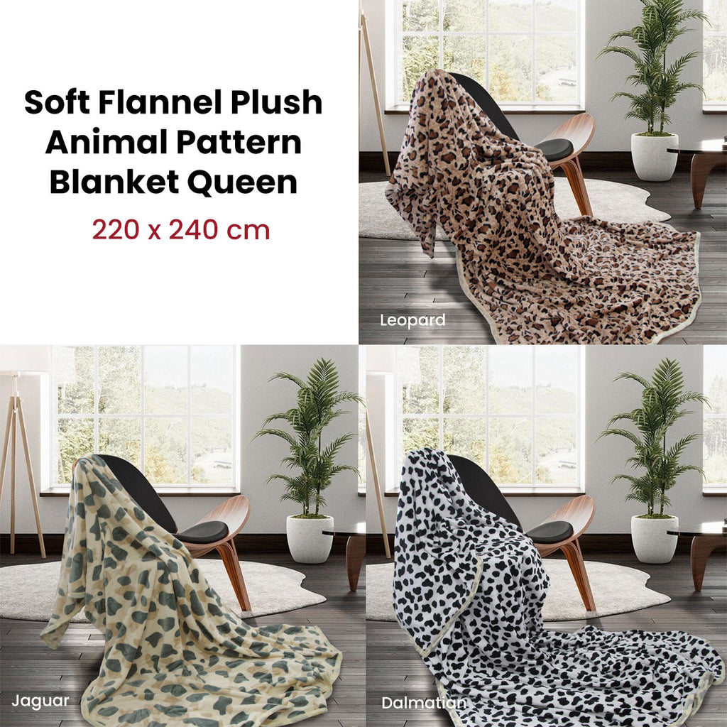 Animal-Pattern Flannel-Plush Polyester Blanket – Jaguar, 220 × 240 cm