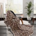 Animal-Pattern Flannel-Plush Polyester Blanket – Leopard, 220 × 240 cm