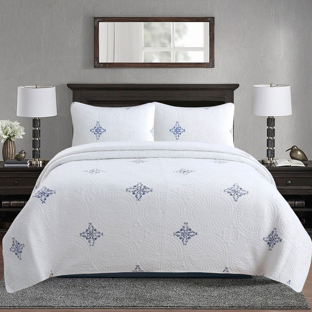 Colorado Cotton Quilted Coverlet Set – Blue & White, King