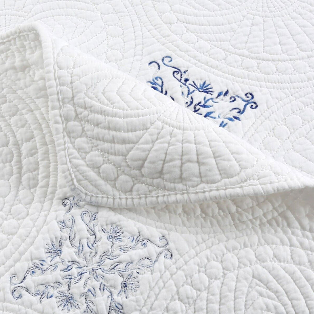 Colorado Cotton Quilted Coverlet Set – Blue & White, King