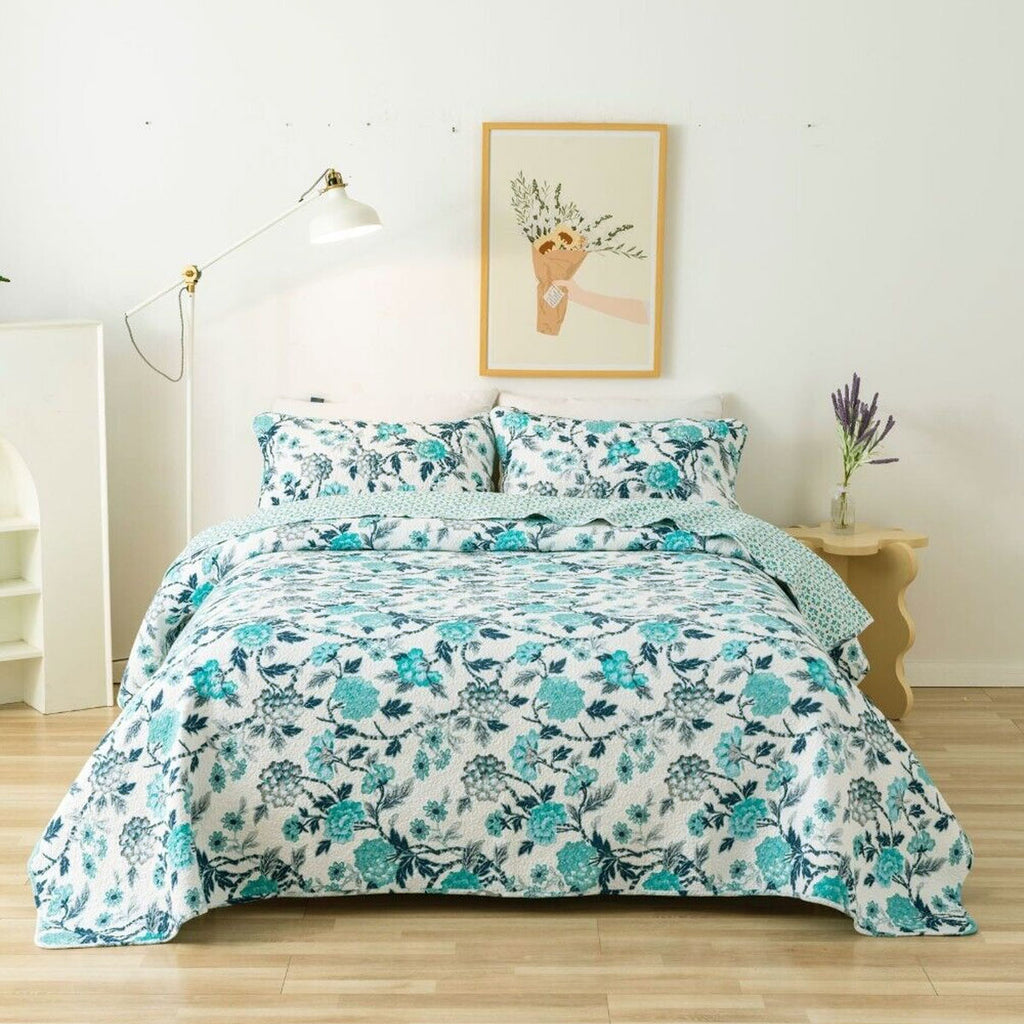 Delta Cotton Quilted Coverlet Set – Blue, Queen