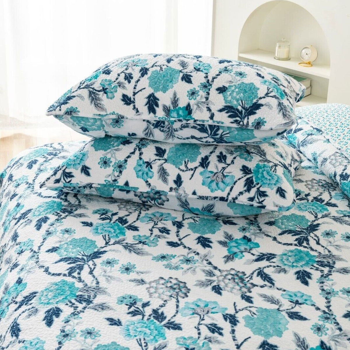 Delta Cotton Quilted Coverlet Set – Blue, Queen