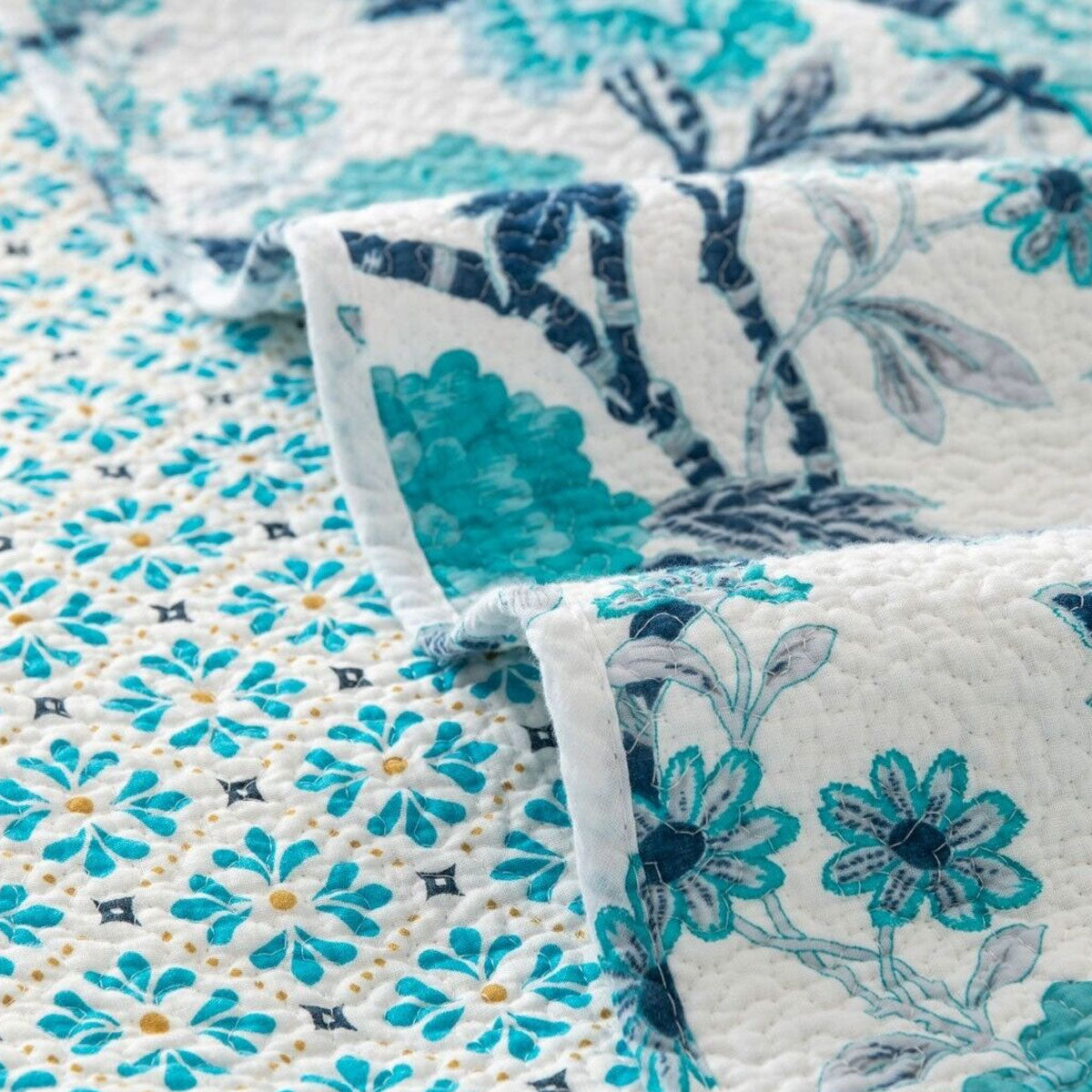 Delta Cotton Quilted Coverlet Set – Blue, Queen