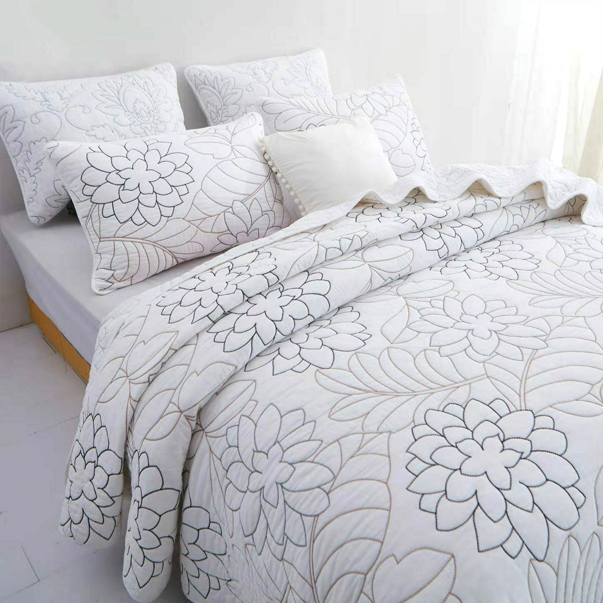 Eliana Cotton Coverlet Set – White, Queen