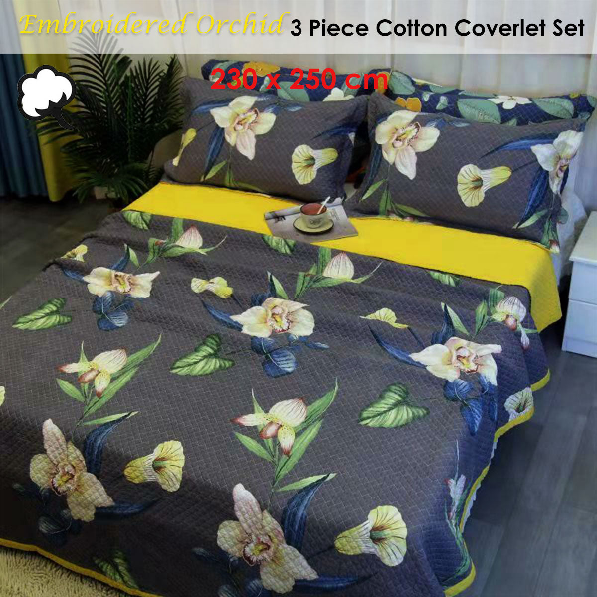 Embroidered Orchid Cotton Coverlet Set – Queen