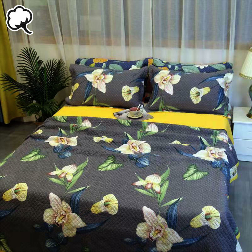 Embroidered Orchid Cotton Coverlet Set – Queen