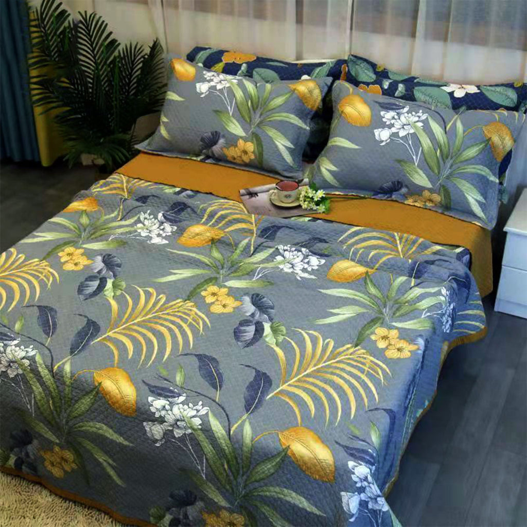 Embroidered Palm Cotton Coverlet Set – Queen